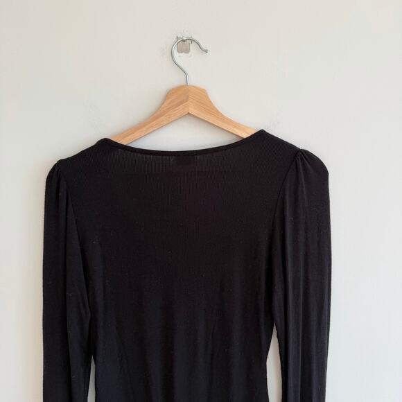 Aritzia Wilfred Puff Sleeve Pearl Button Bodysuit Black M - Picture 6 of 6
